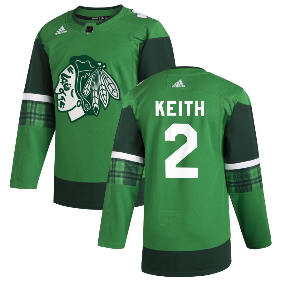 Chicago Blackhawks #2 Duncan Keith Men Adidas 2020 St. Patrick Day Stitched NHL Jersey Green->chicago blackhawks->NHL Jersey